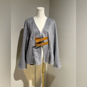 Gray Open Front Jacket with Tan Double Buckle Closure - OS - NWOT
